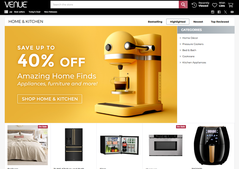 Venue Marketplace BigCommerce store built by ATH Infosystems